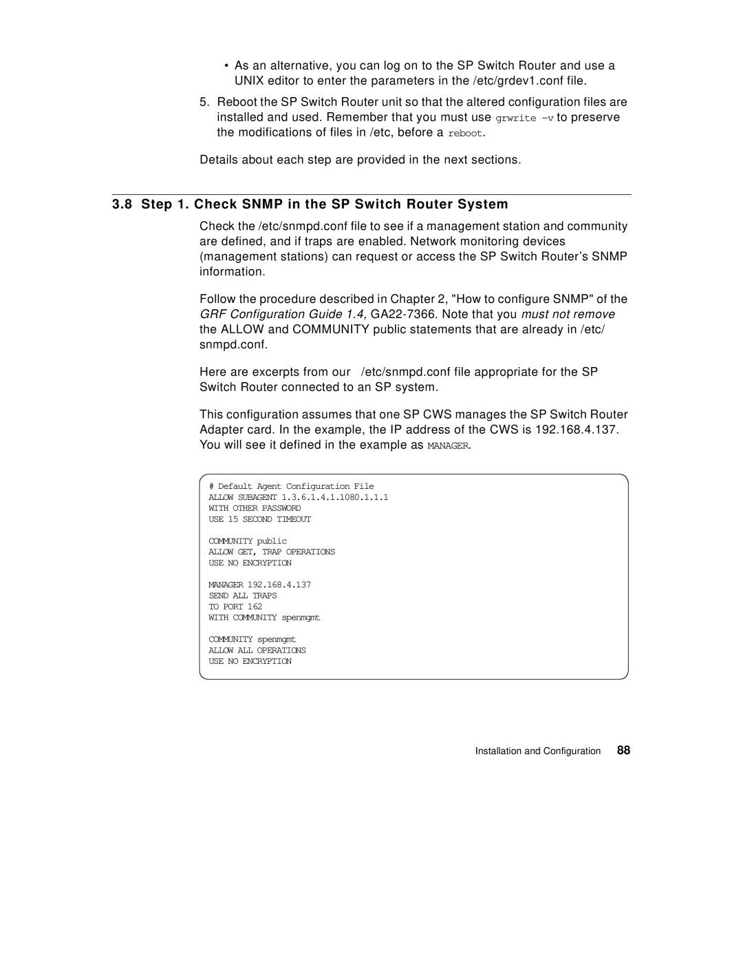 IBM 9077 manual Check Snmp in the SP Switch Router System 