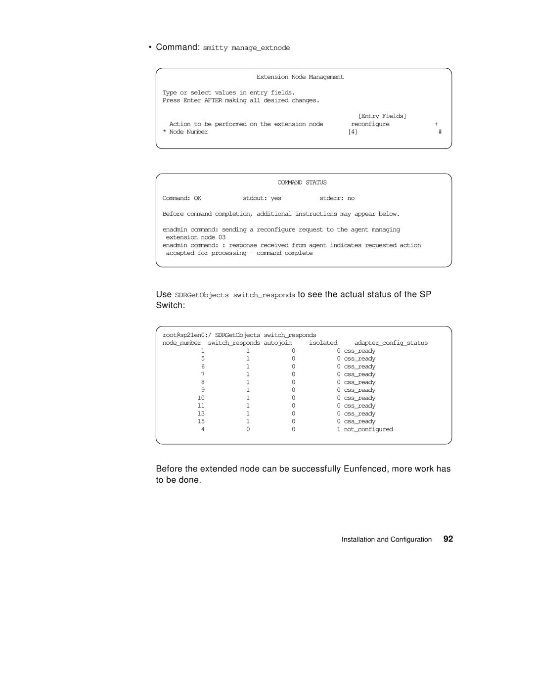 IBM 9077 manual Command smitty manageextnode 