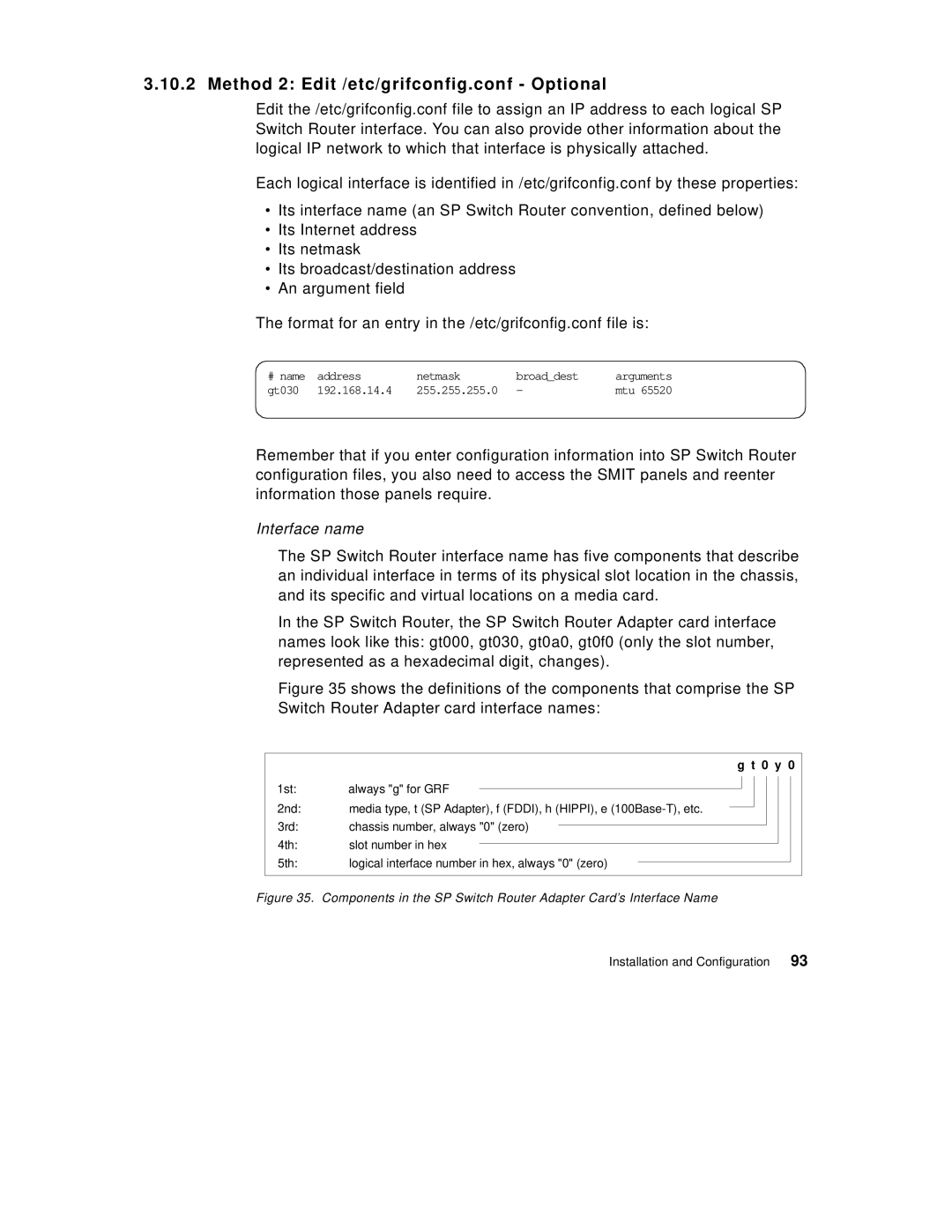 IBM 9077 manual Method 2 Edit /etc/grifconfig.conf Optional, Interface name 