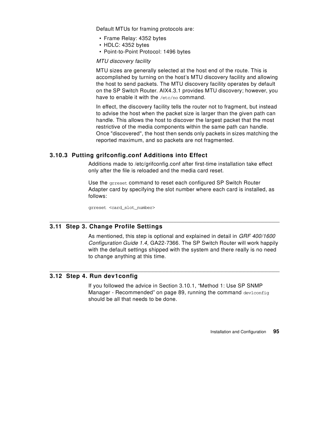 IBM 9077 manual Putting grifconfig.conf Additions into Effect, Change Profile Settings, Run dev1config 