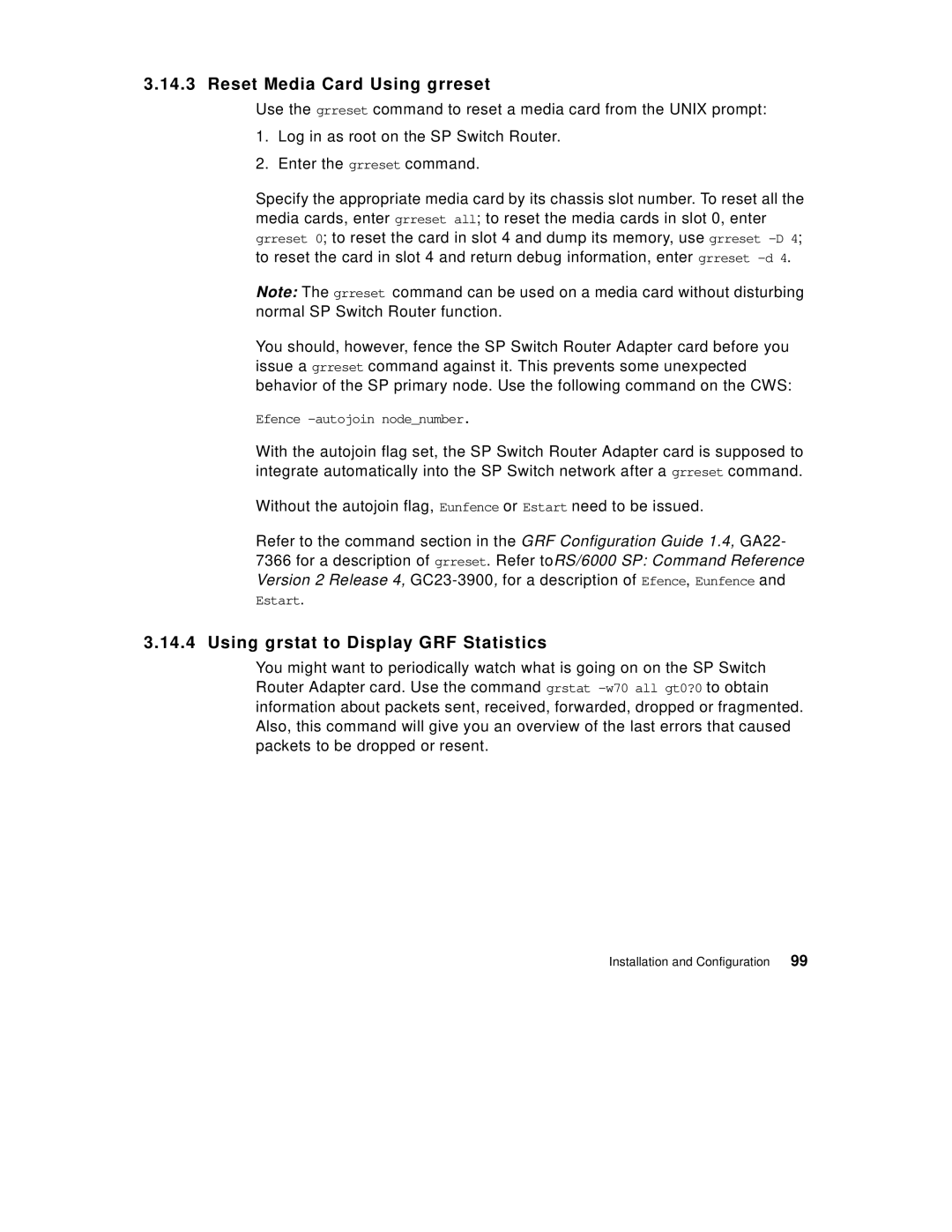 IBM 9077 manual Reset Media Card Using grreset, Using grstat to Display GRF Statistics 