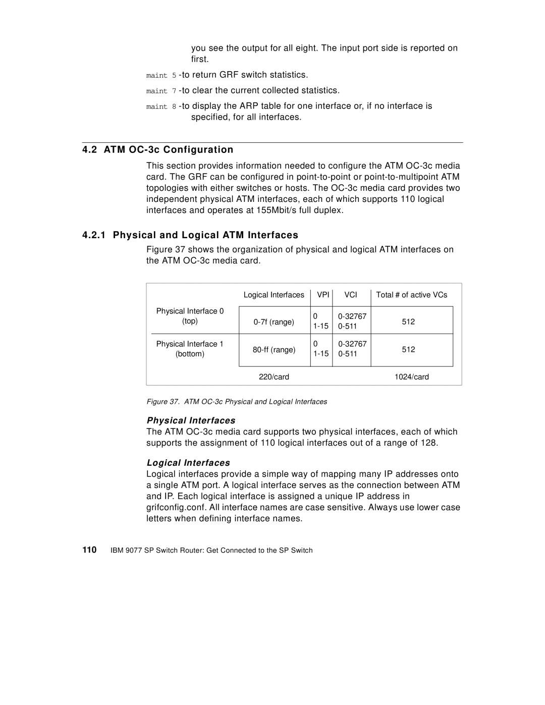 IBM 9077 manual ATM OC-3c Configuration, Physical and Logical ATM Interfaces 