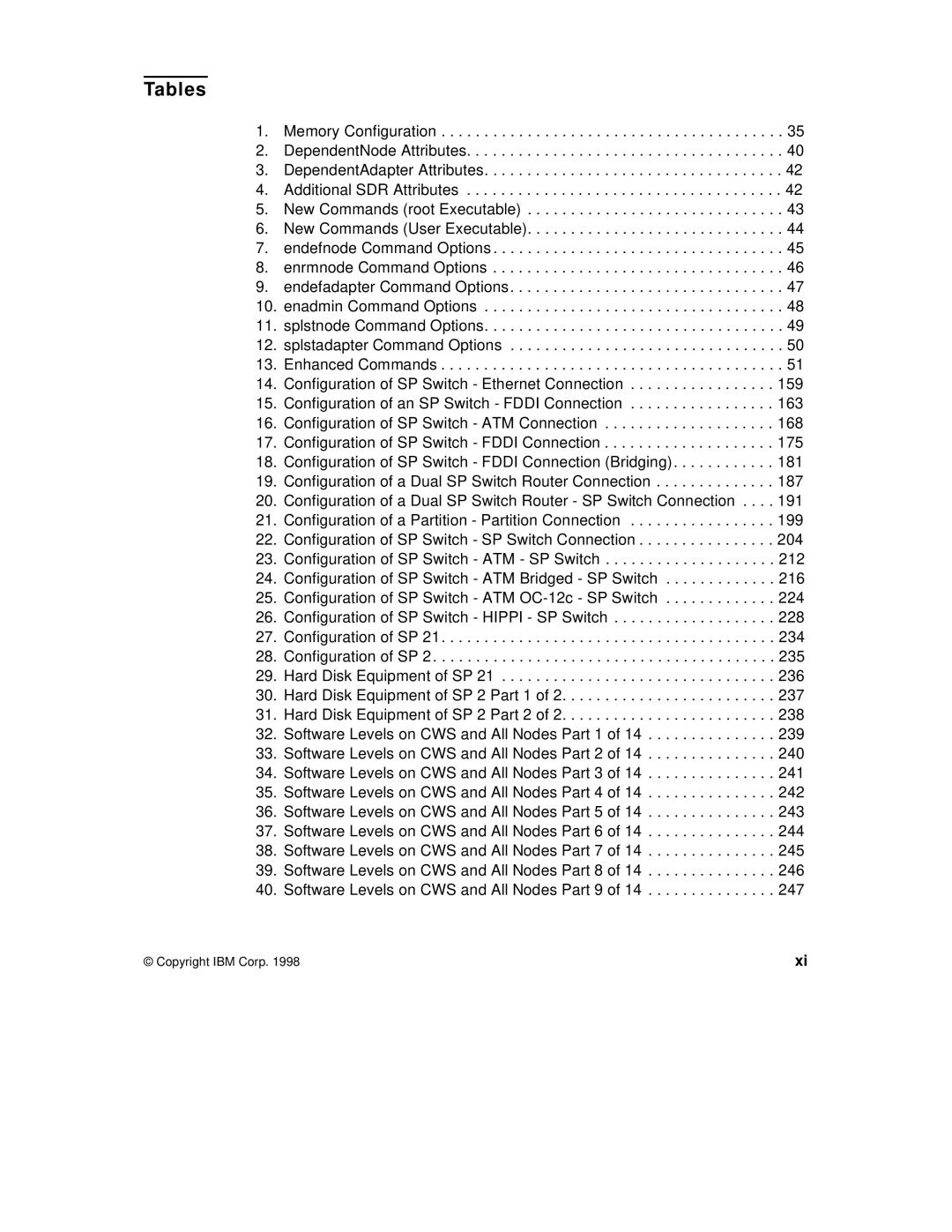 IBM 9077 manual Tables 