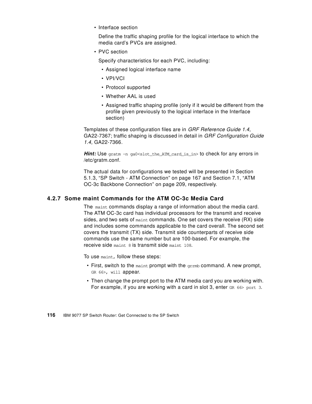 IBM 9077 manual Some maint Commands for the ATM OC-3c Media Card, Vpi/Vci 