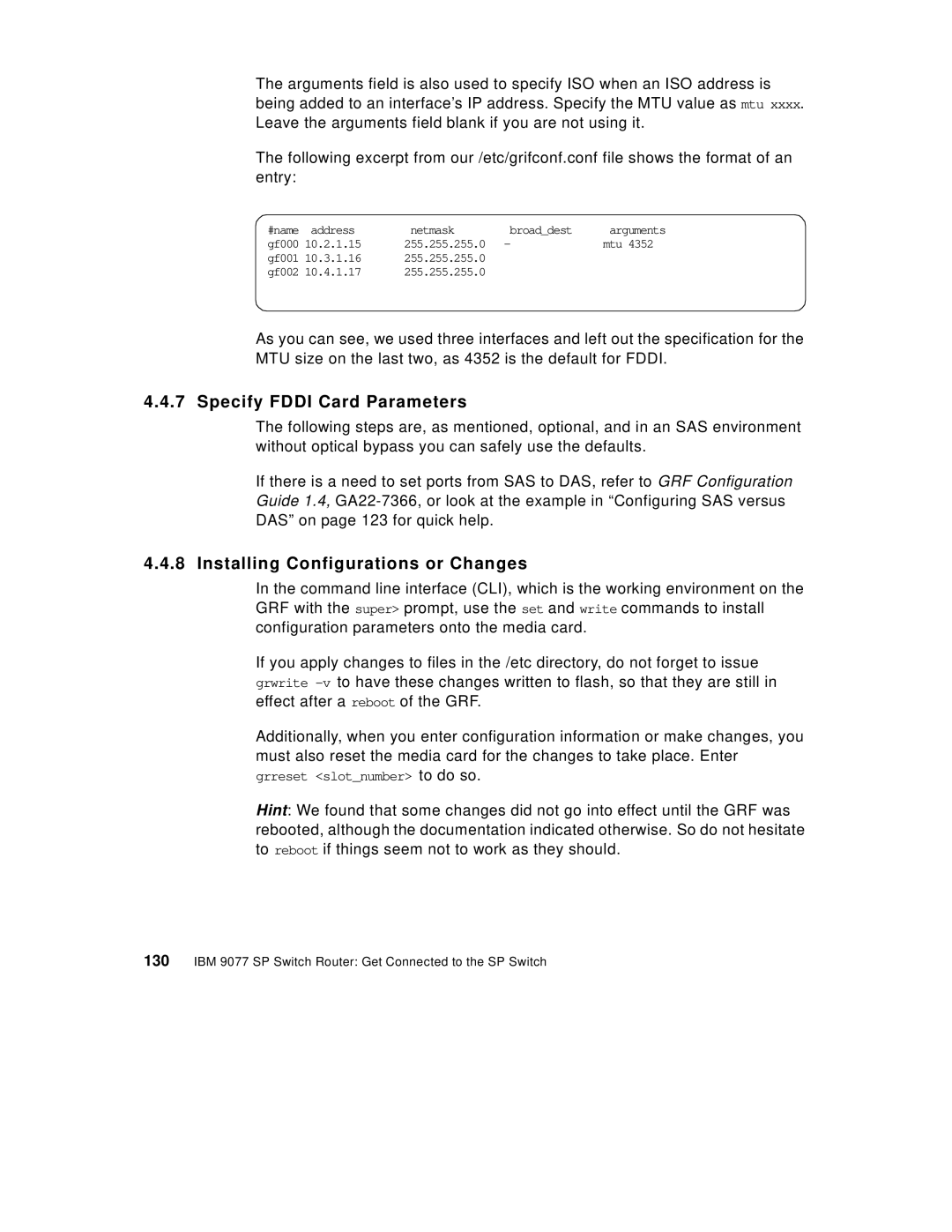 IBM 9077 manual Specify Fddi Card Parameters, Installing Configurations or Changes 