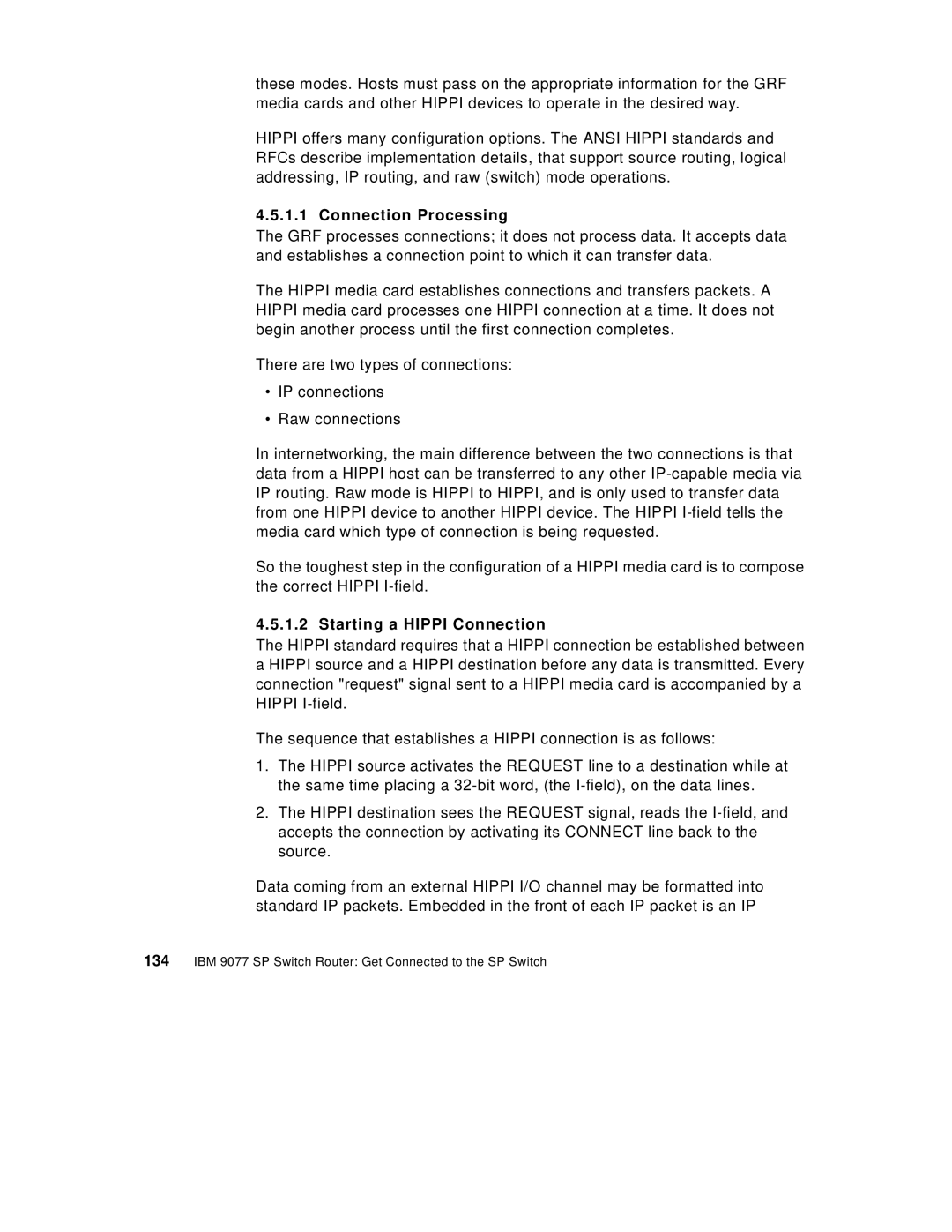 IBM 9077 manual Connection Processing, Starting a Hippi Connection 