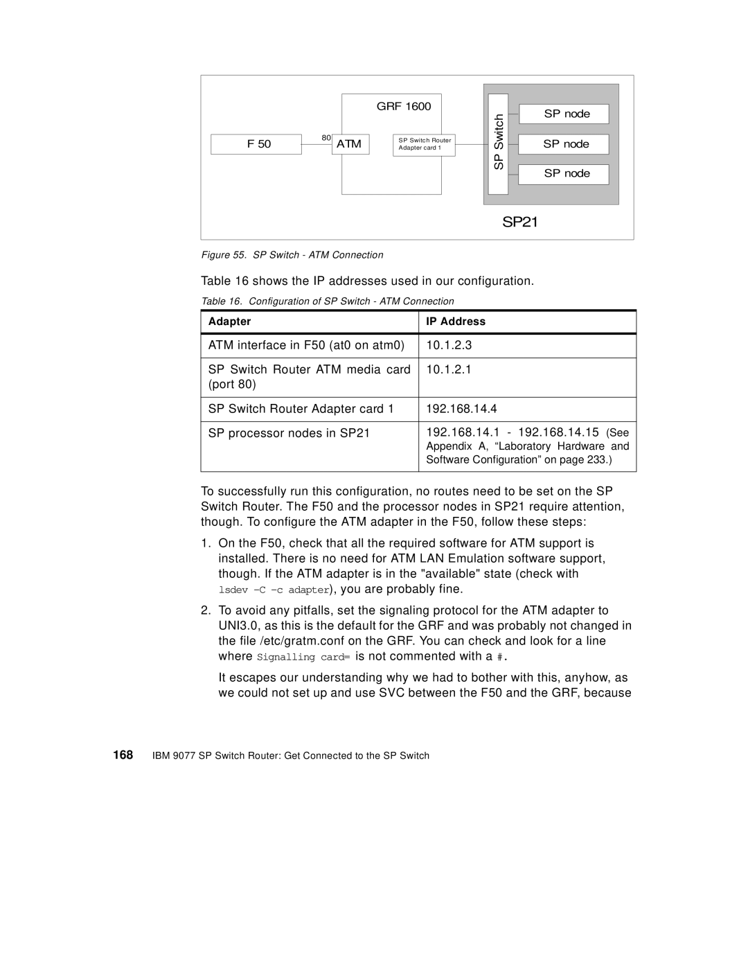 IBM 9077 manual Configuration of SP Switch ATM Connection 