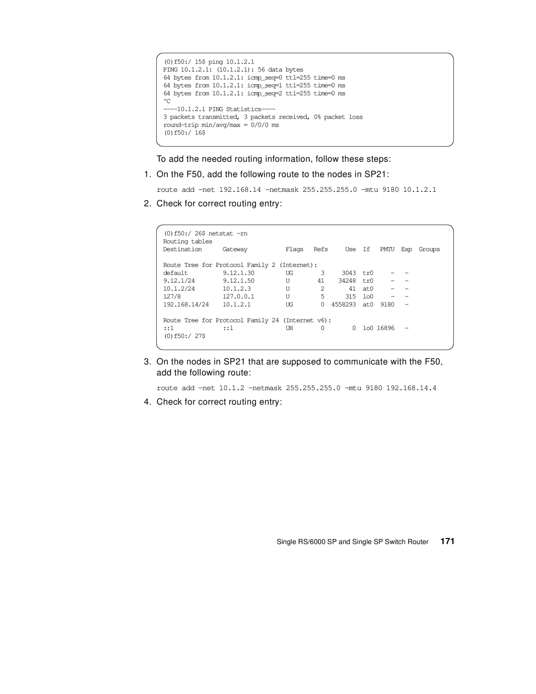 IBM 9077 manual Route add -net 192.168.14 -netmask 255.255.255.0 -mtu 9180 