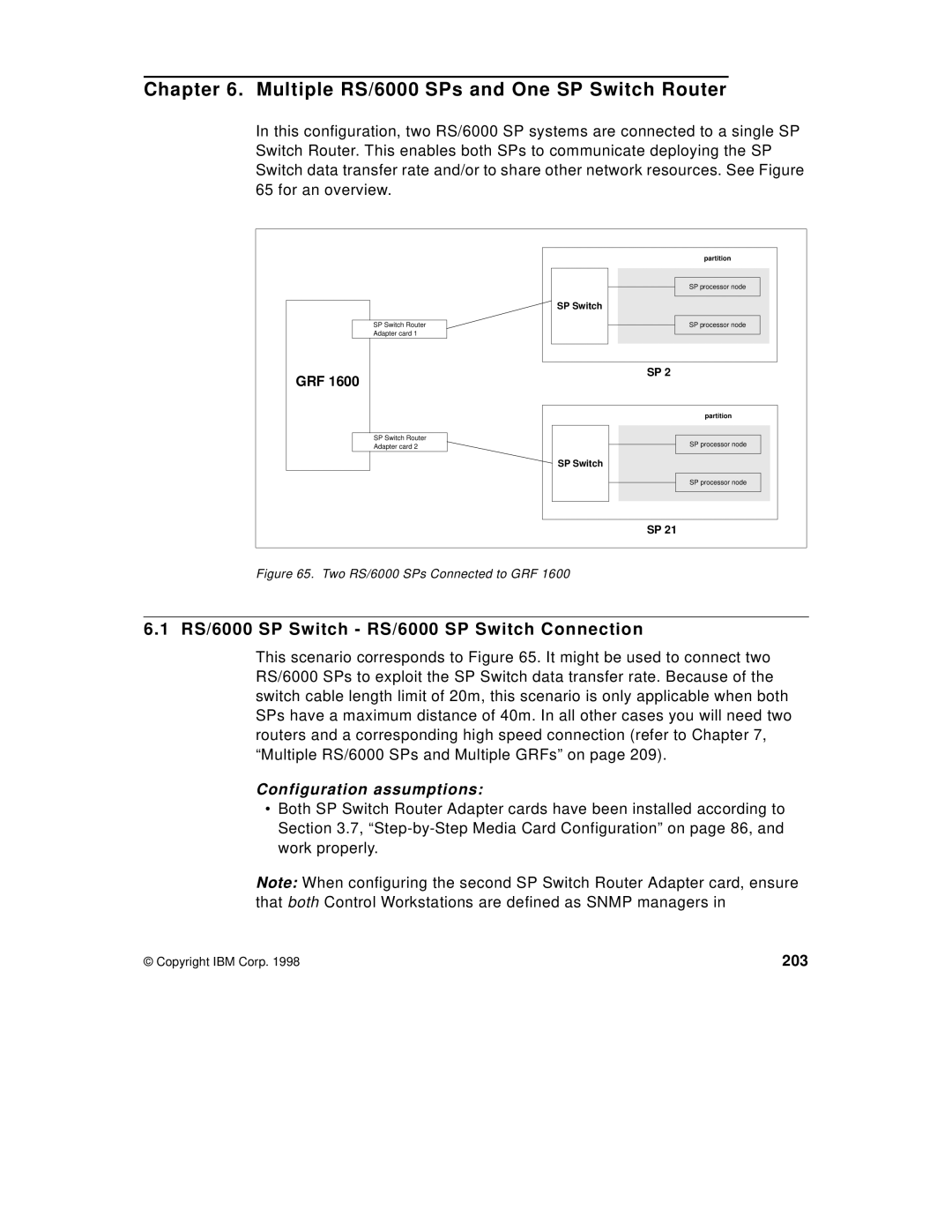IBM 9077 manual Multiple RS/6000 SPs and One SP Switch Router, RS/6000 SP Switch RS/6000 SP Switch Connection, 203 