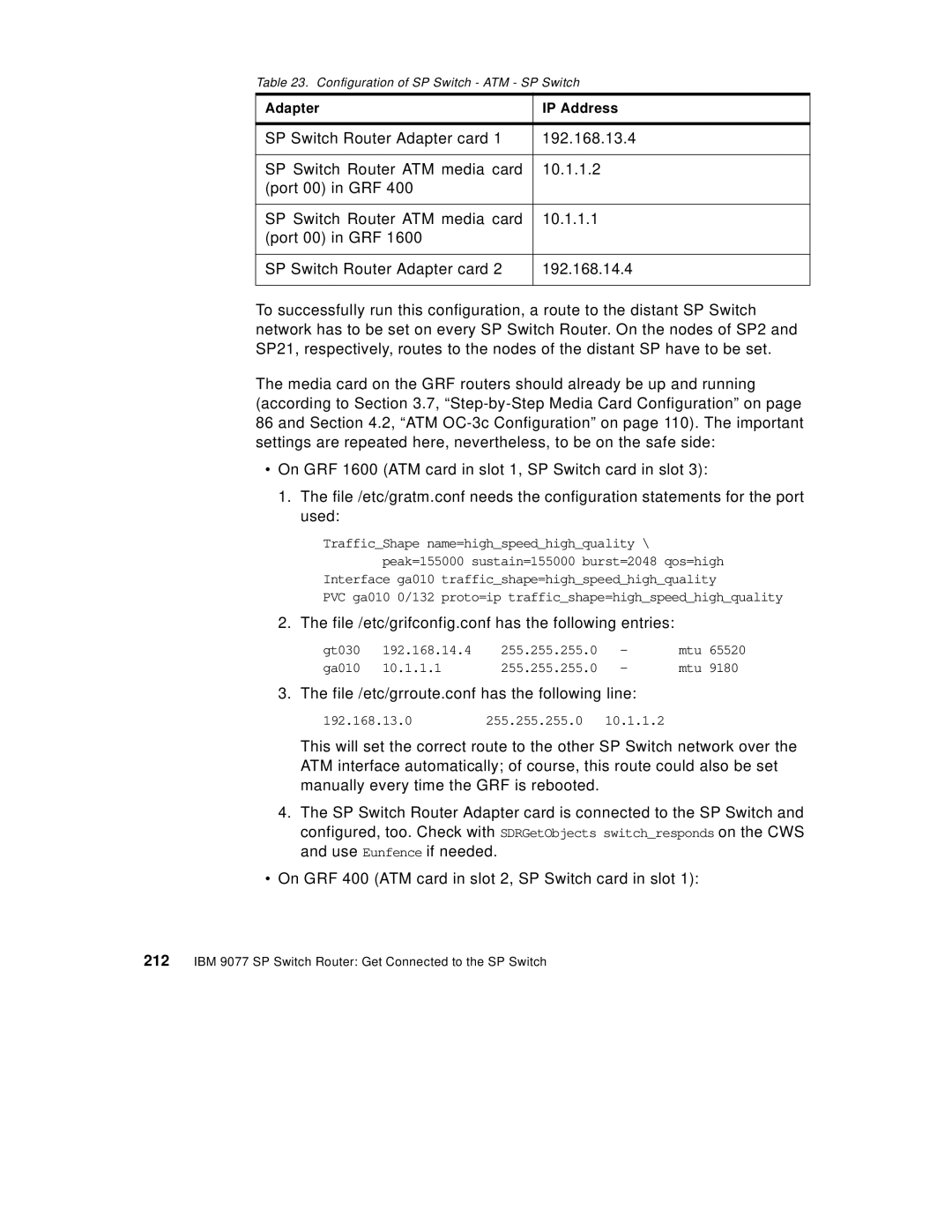 IBM 9077 manual Configuration of SP Switch ATM SP Switch 