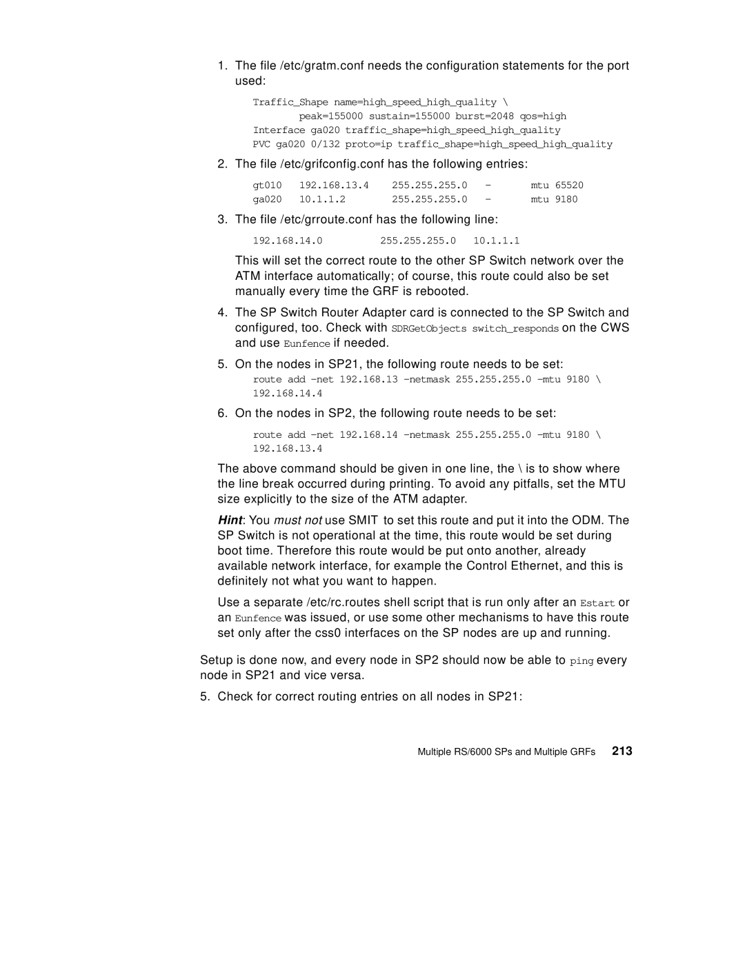 IBM 9077 manual On the nodes in SP2, the following route needs to be set 