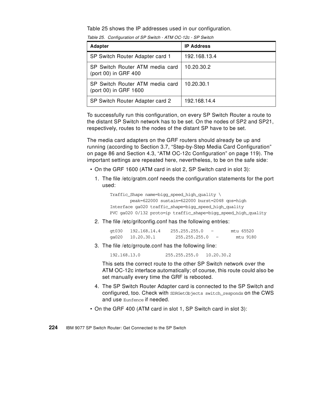 IBM 9077 manual Configuration of SP Switch ATM OC-12c SP Switch 