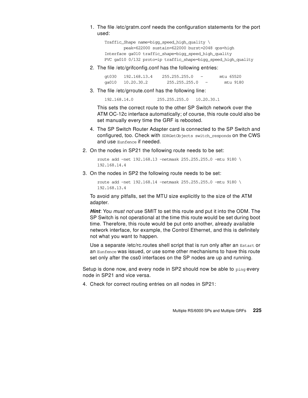 IBM 9077 manual On the nodes in SP2 the following route needs to be set 