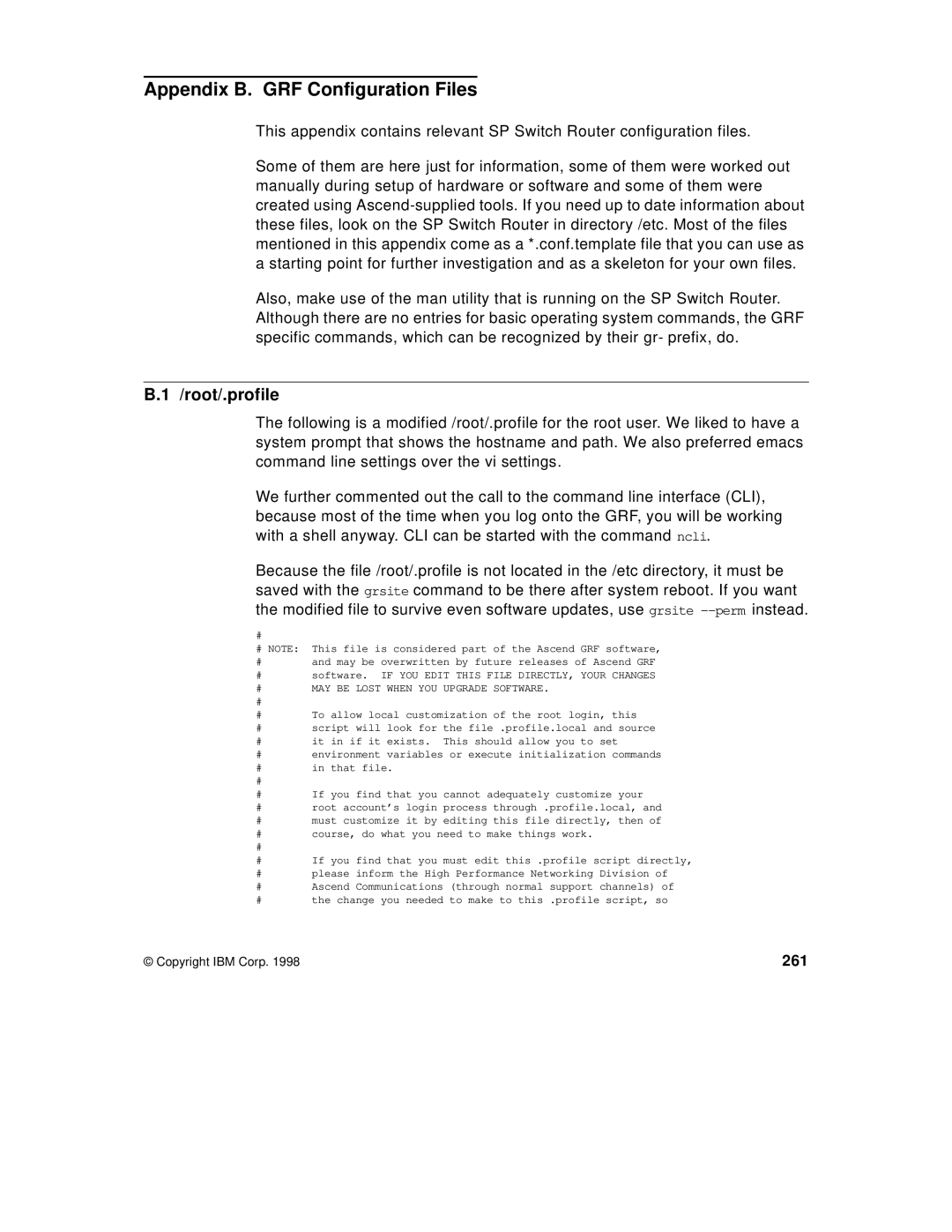 IBM 9077 manual Appendix B. GRF Configuration Files, Root/.profile, 261 