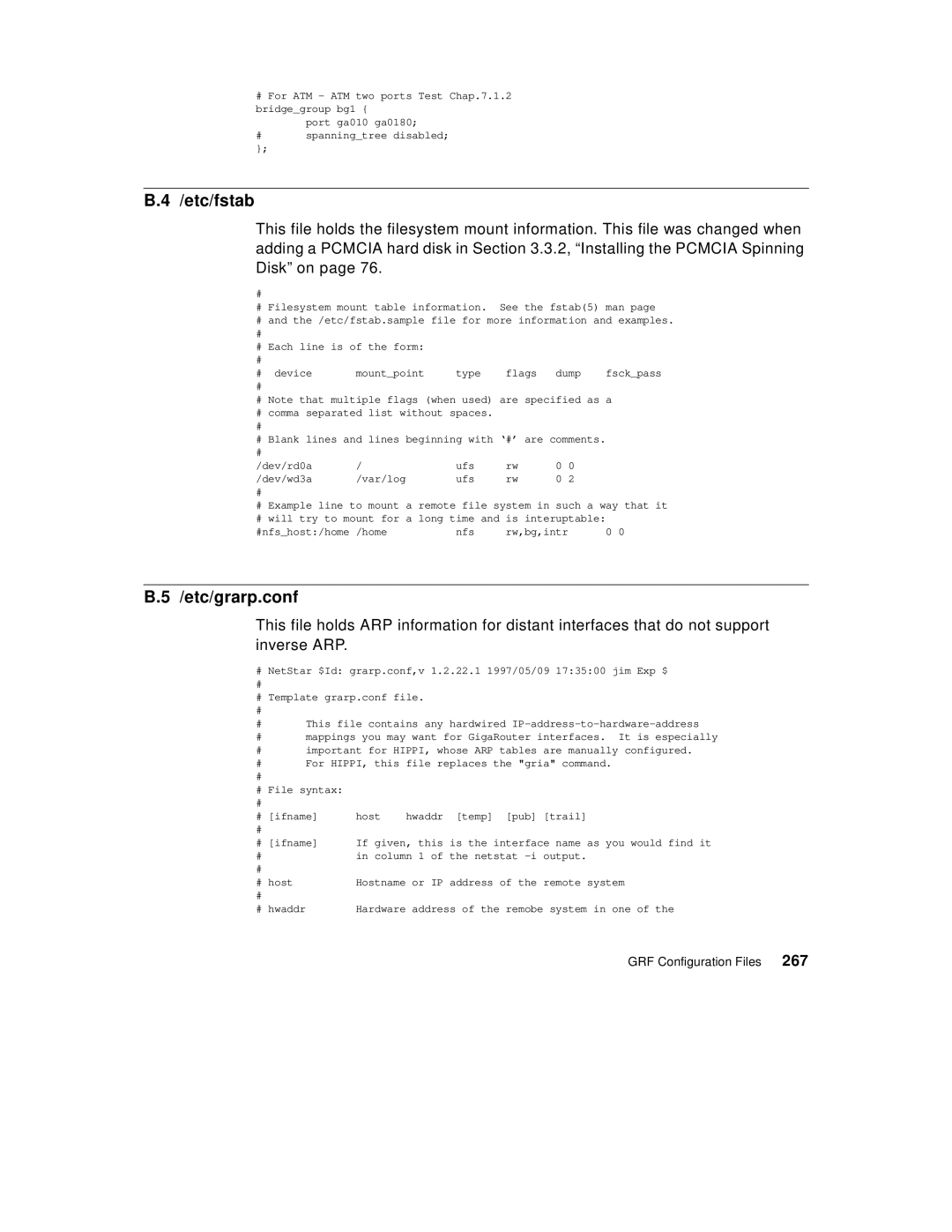 IBM 9077 manual Etc/fstab, Etc/grarp.conf 