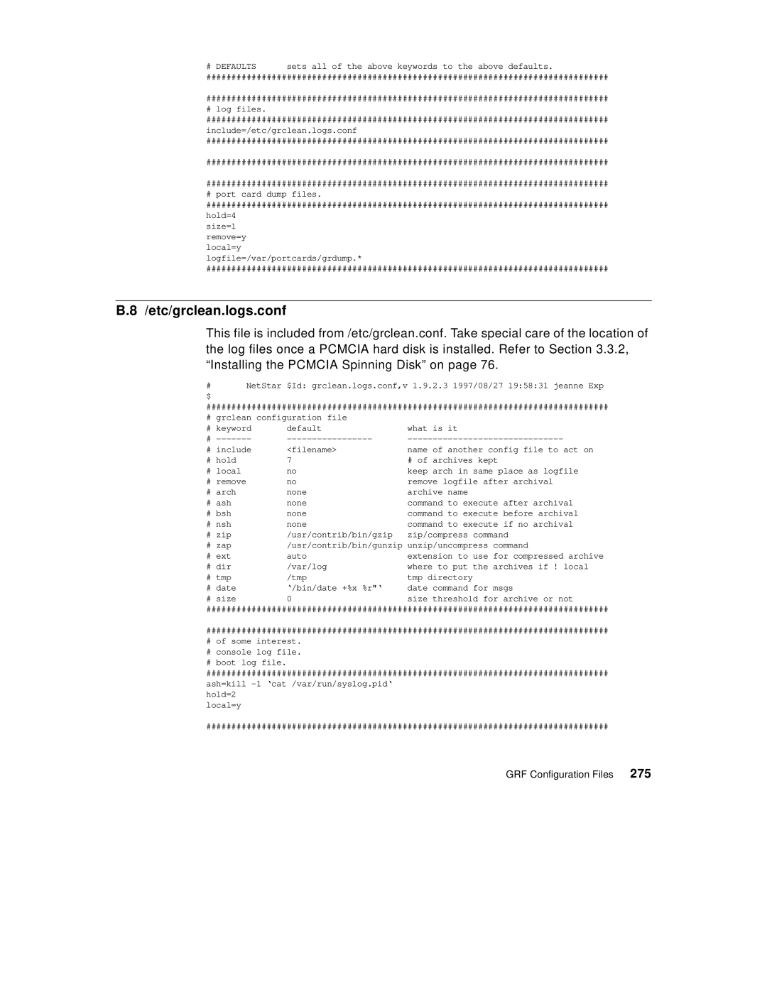 IBM 9077 manual Etc/grclean.logs.conf 