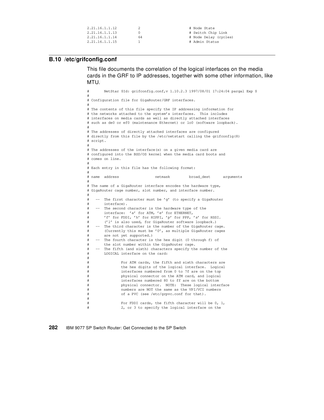 IBM 9077 manual 10 /etc/grifconfig.conf 