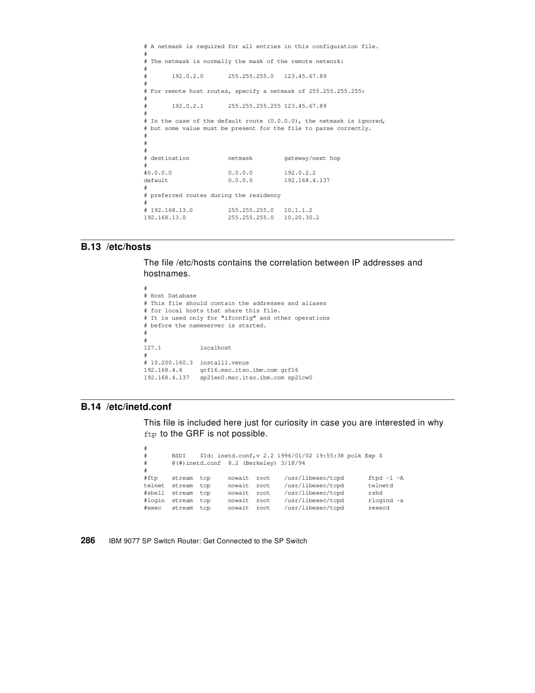 IBM 9077 manual 13 /etc/hosts, 14 /etc/inetd.conf 