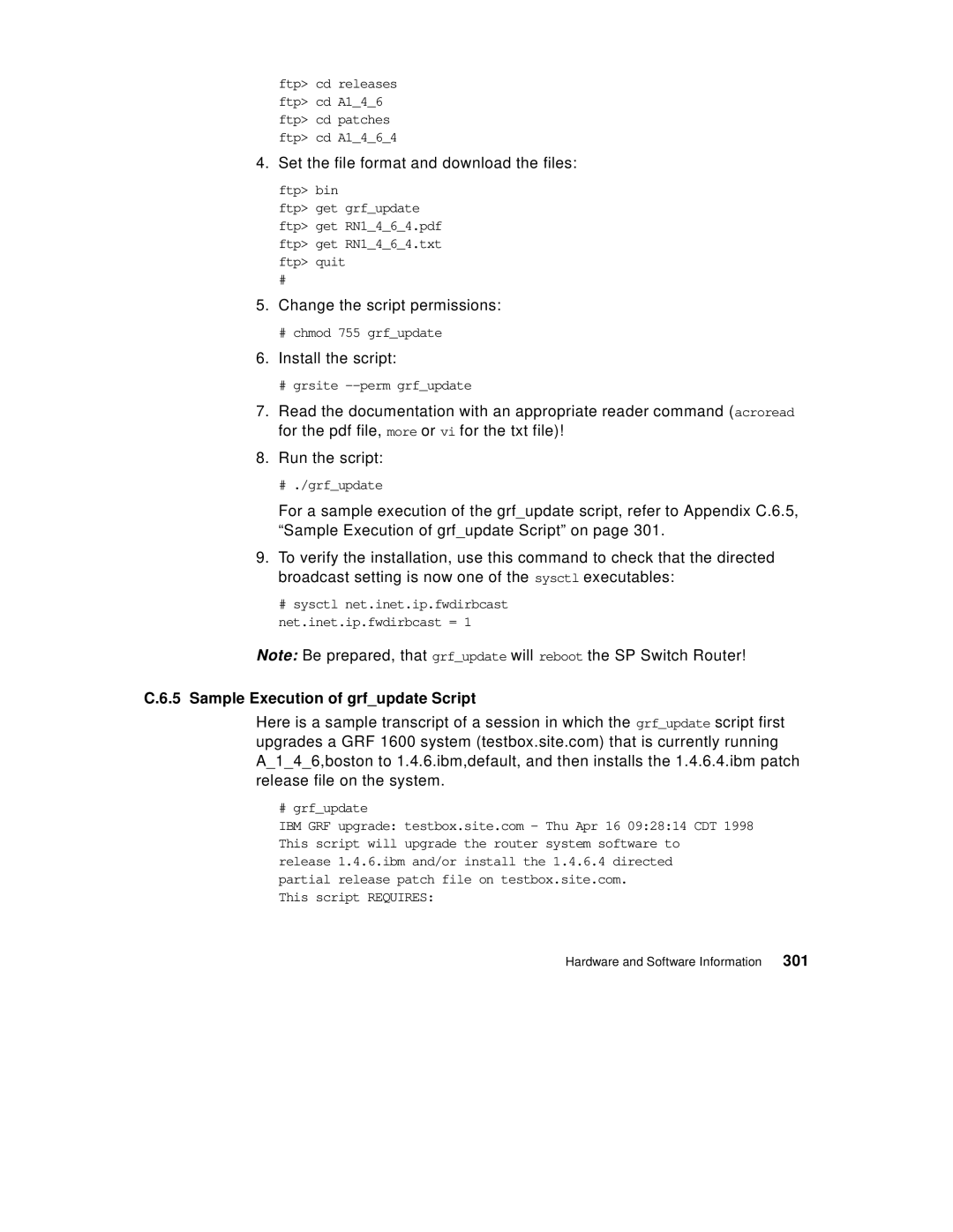 IBM 9077 manual Sample Execution of grfupdate Script, 301 