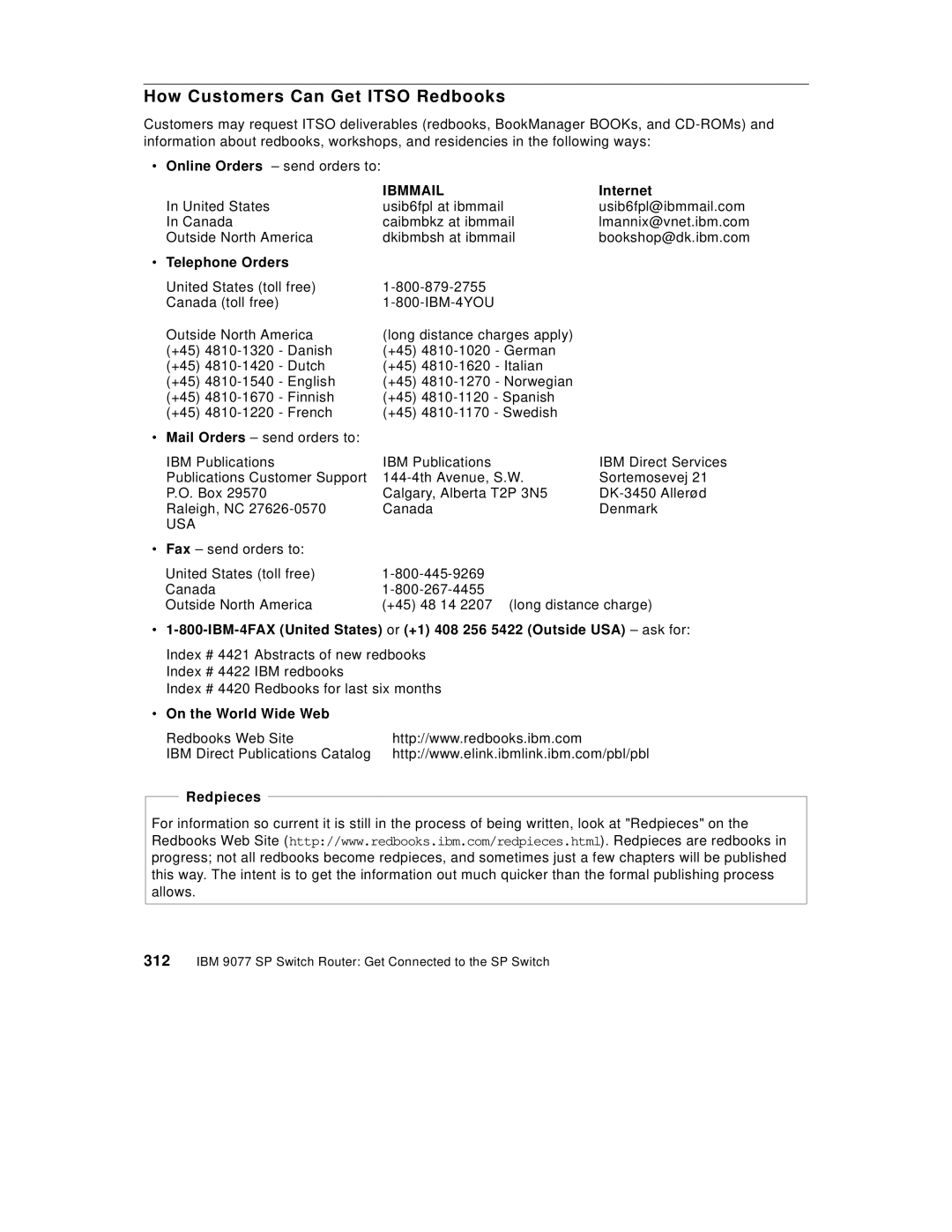 IBM 9077 manual How Customers Can Get Itso Redbooks, Telephone Orders 