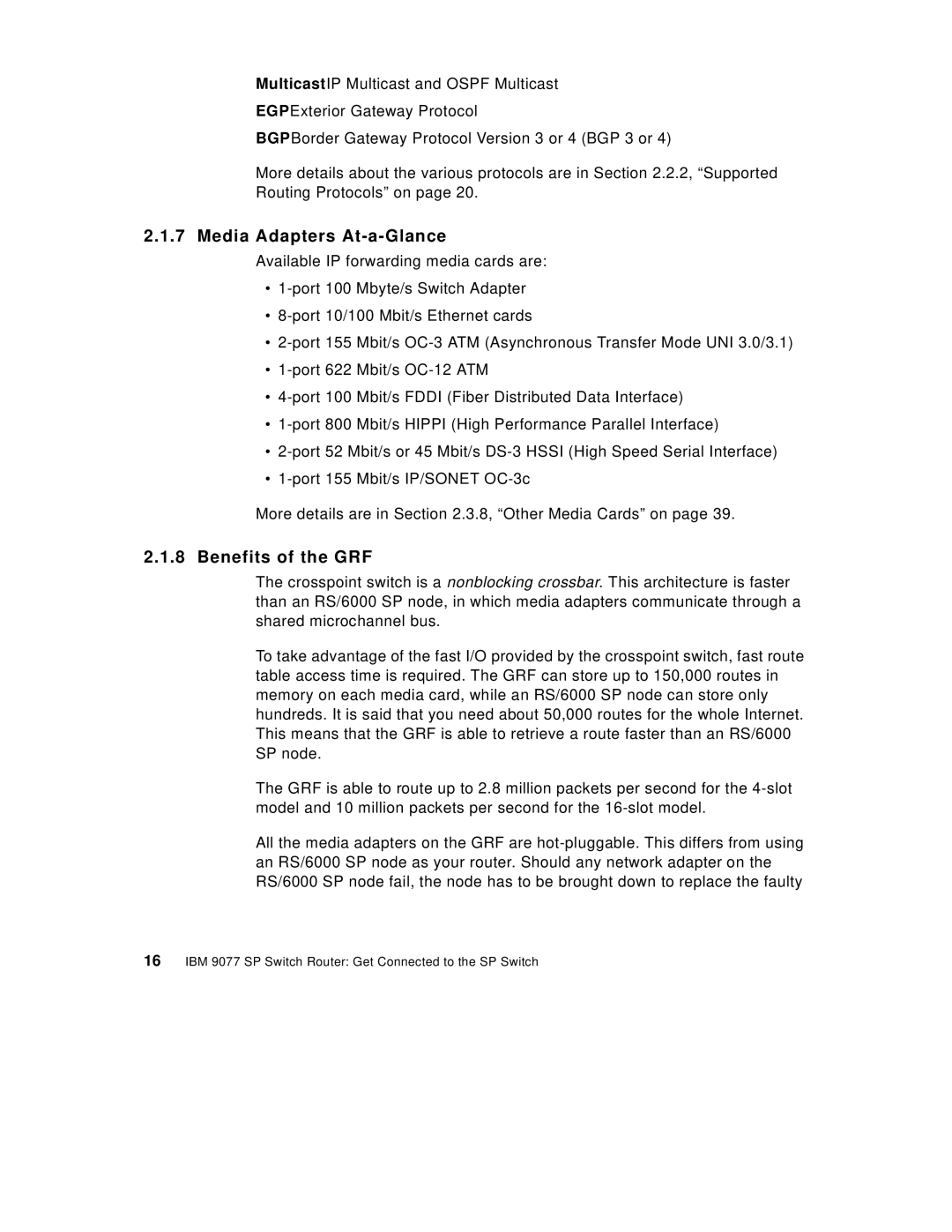 IBM 9077 manual Media Adapters At-a-Glance, Benefits of the GRF 