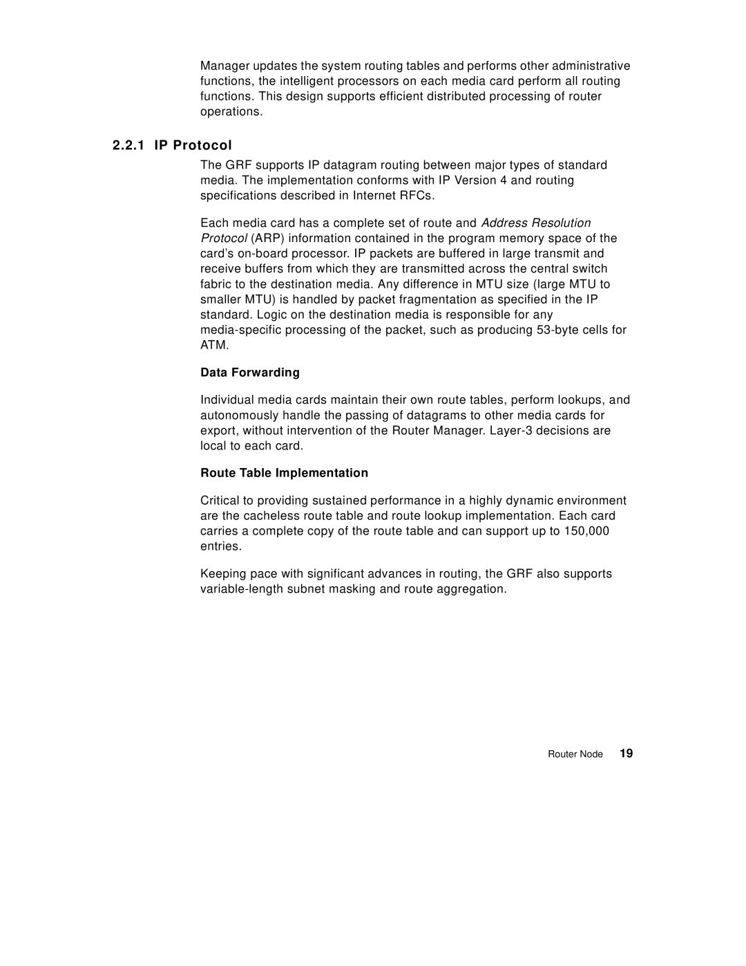 IBM 9077 manual IP Protocol, Data Forwarding, Route Table Implementation 