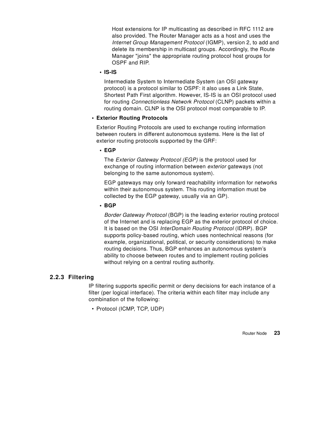 IBM 9077 manual Filtering, Exterior Routing Protocols 