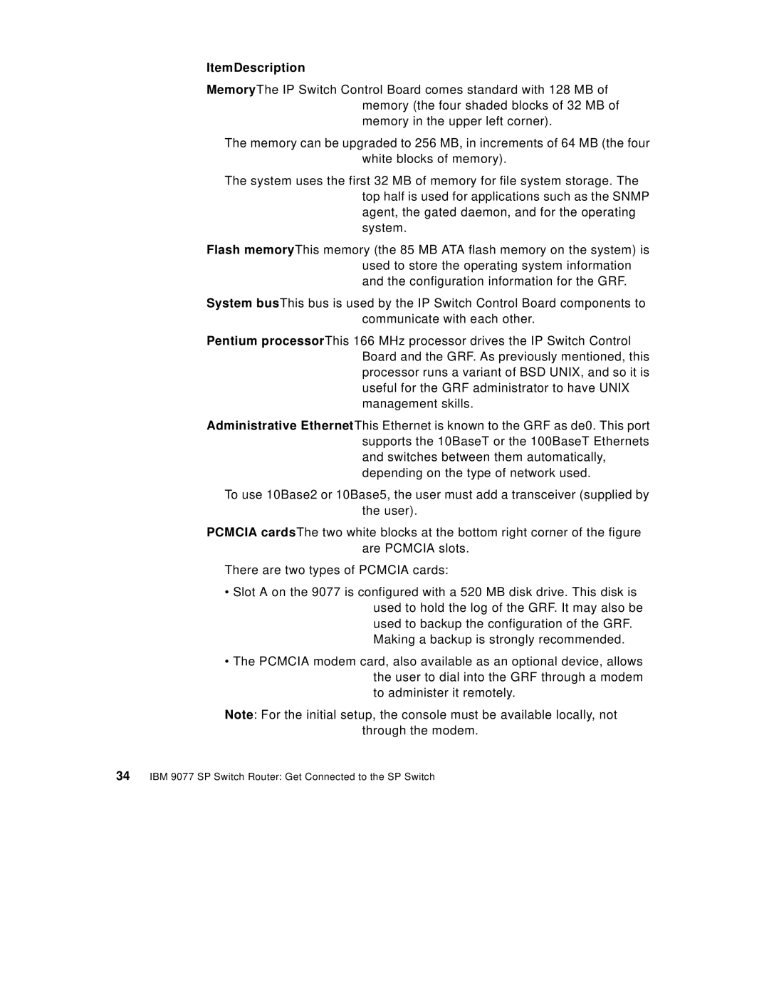 IBM 9077 manual ItemDescription 