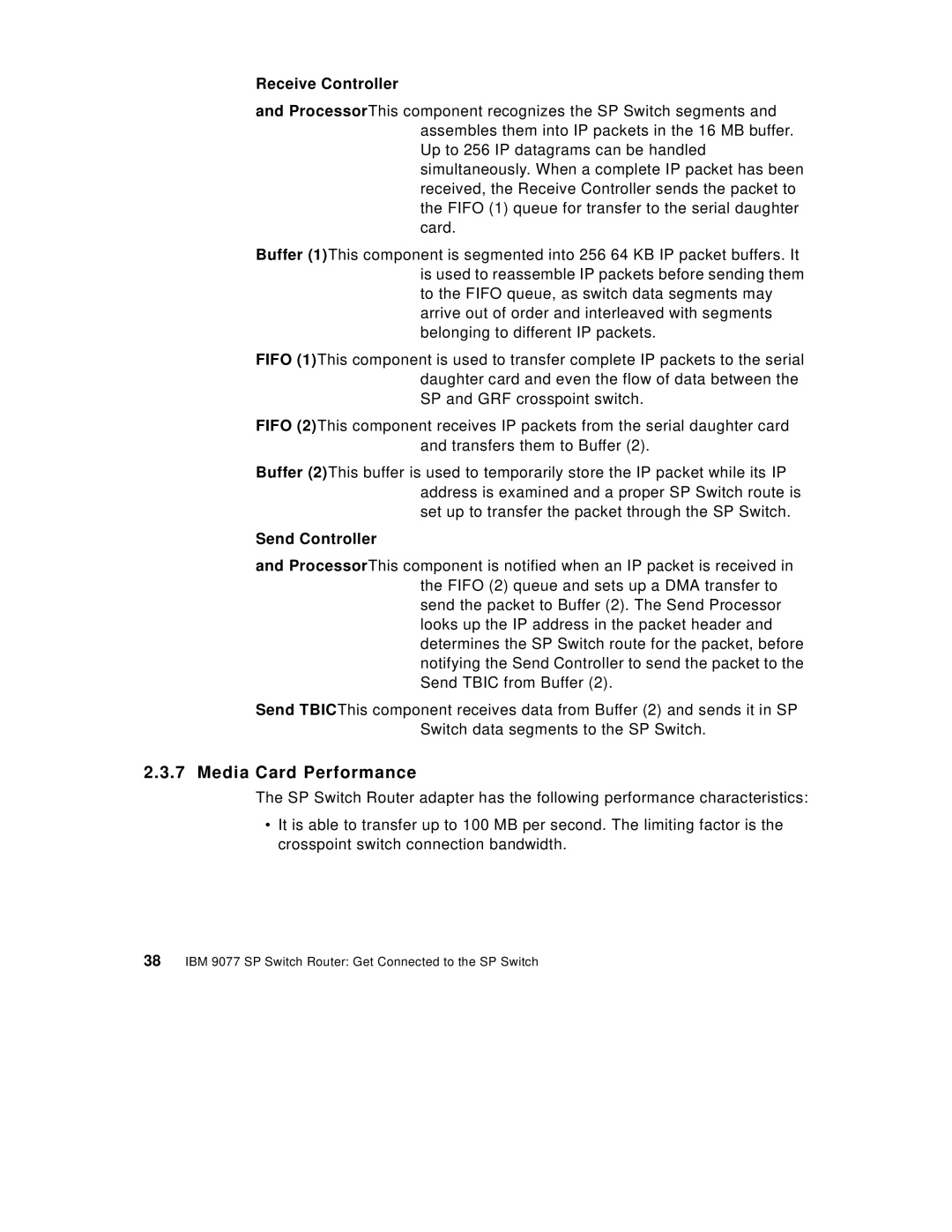 IBM 9077 manual Media Card Performance, Receive Controller, Send Controller 