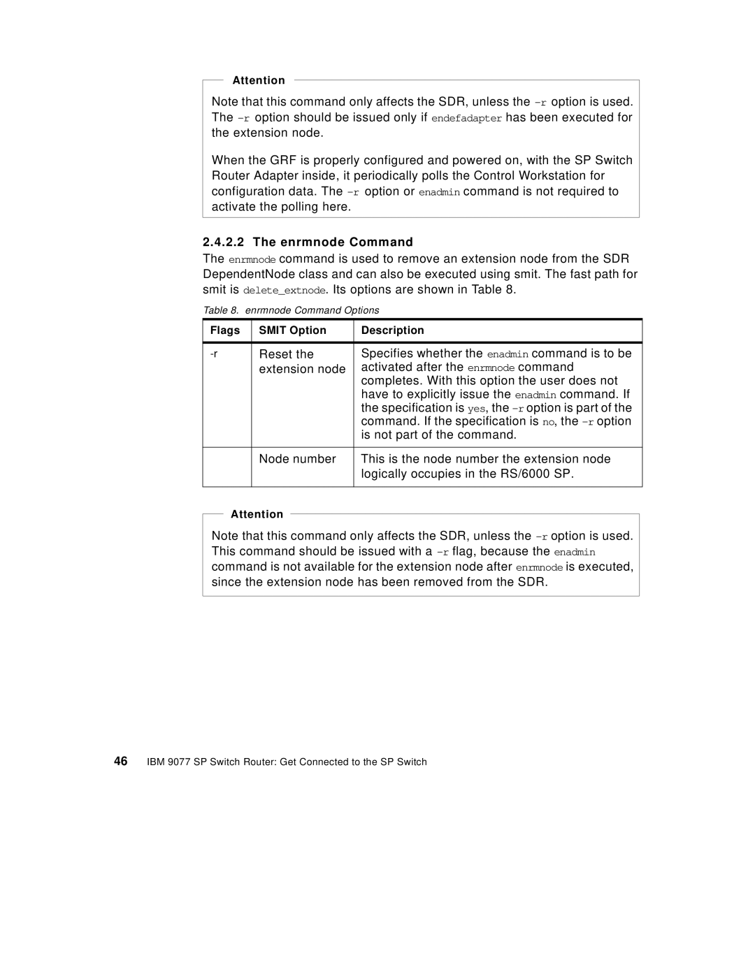 IBM 9077 manual Enrmnode Command Options 