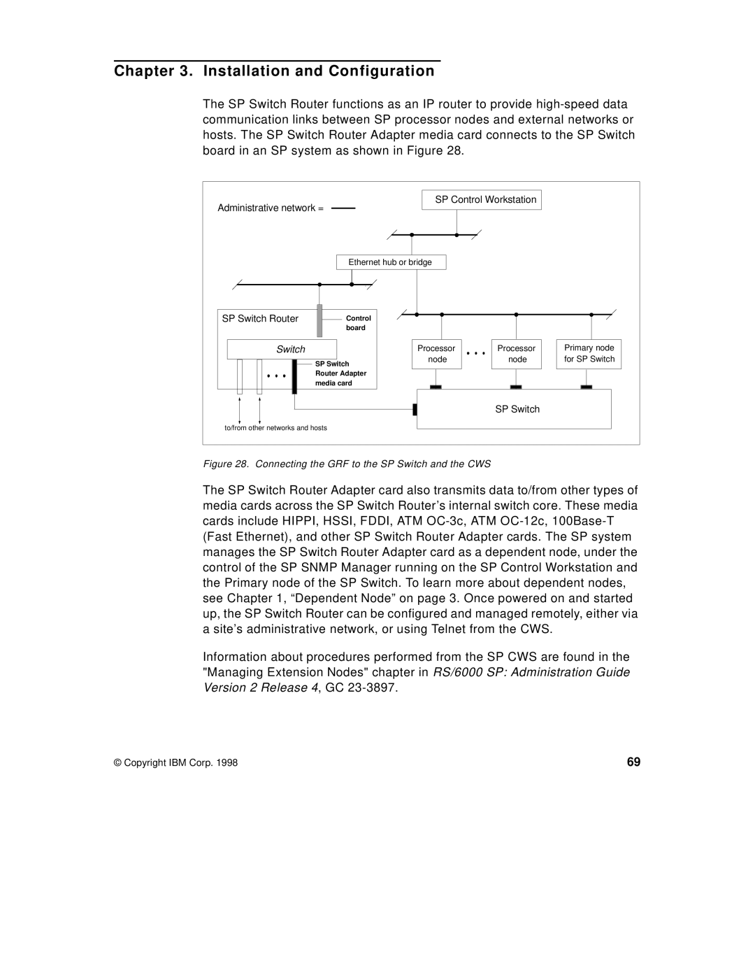 IBM 9077 manual Installation and Configuration, Connecting the GRF to the SP Switch and the CWS 