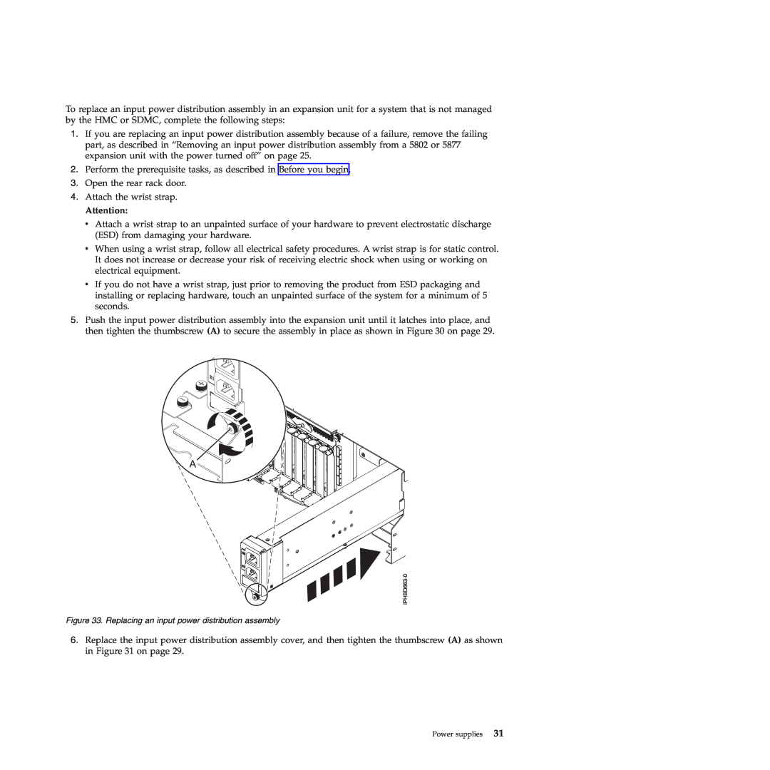 IBM 9117-MMB, 9179-MHB manual Replacing an input power distribution assembly 