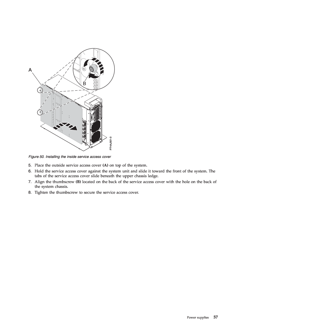 IBM 9117-MMB, 9179-MHB manual Place the outside service access cover A on top of the system 