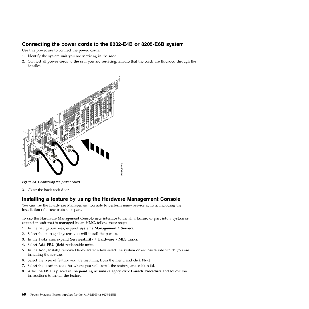IBM 9179-MHB, 9117-MMB manual Connecting the power cords to the 8202-E4B or 8205-E6B system 