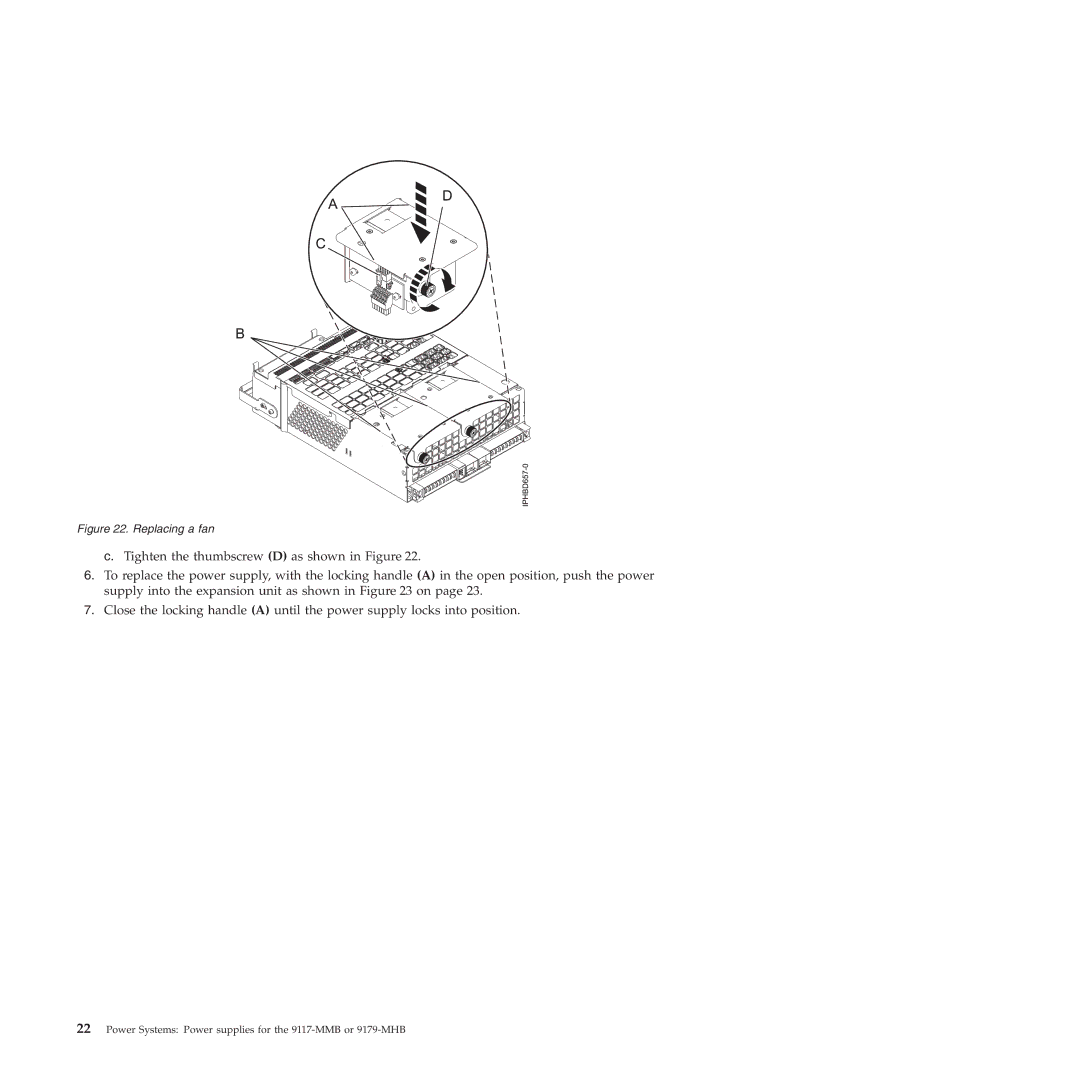 IBM 9179-MHB, 9117-MMB manual Replacing a fan 