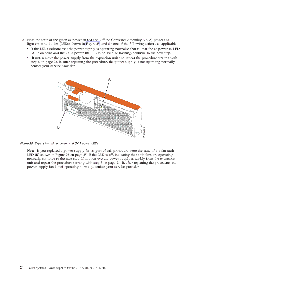 IBM 9179-MHB, 9117-MMB manual Expansion unit ac power and OCA power LEDs 