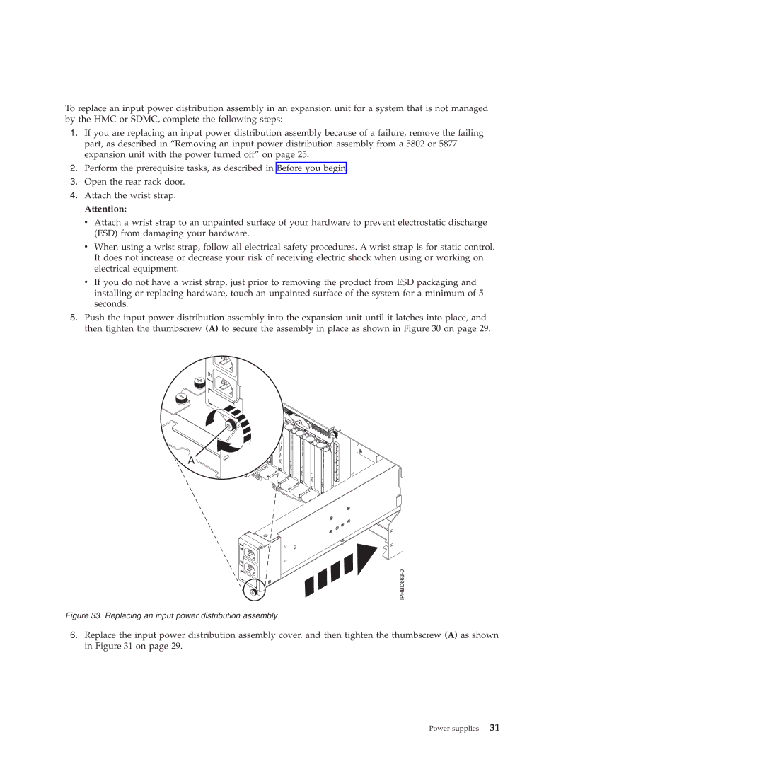 IBM 9117-MMB, 9179-MHB manual Replacing an input power distribution assembly 