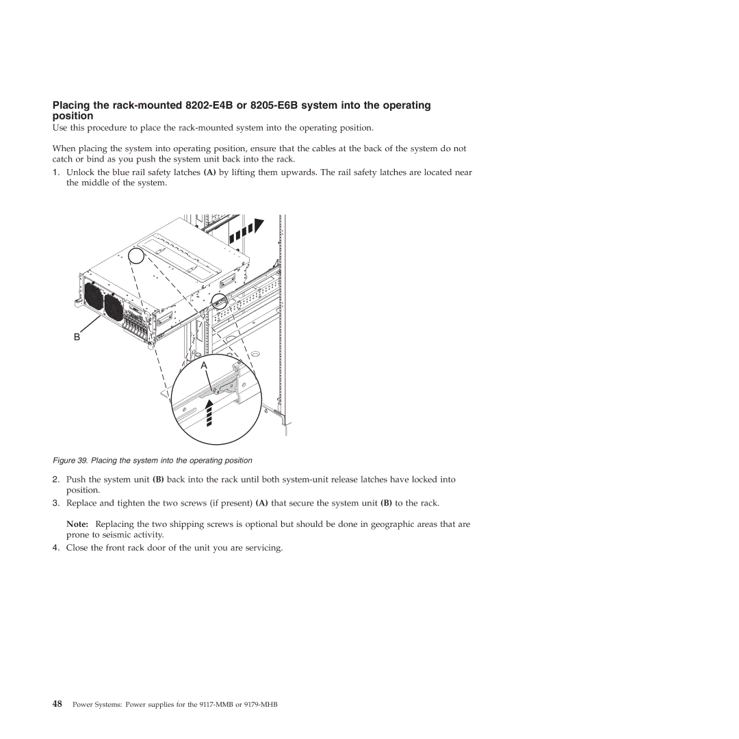 IBM 9179-MHB, 9117-MMB manual Placing the system into the operating position 