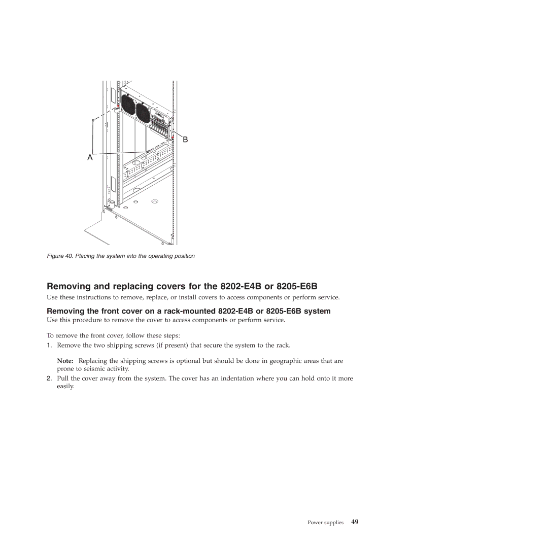 IBM 9117-MMB, 9179-MHB manual Removing and replacing covers for the 8202-E4B or 8205-E6B 