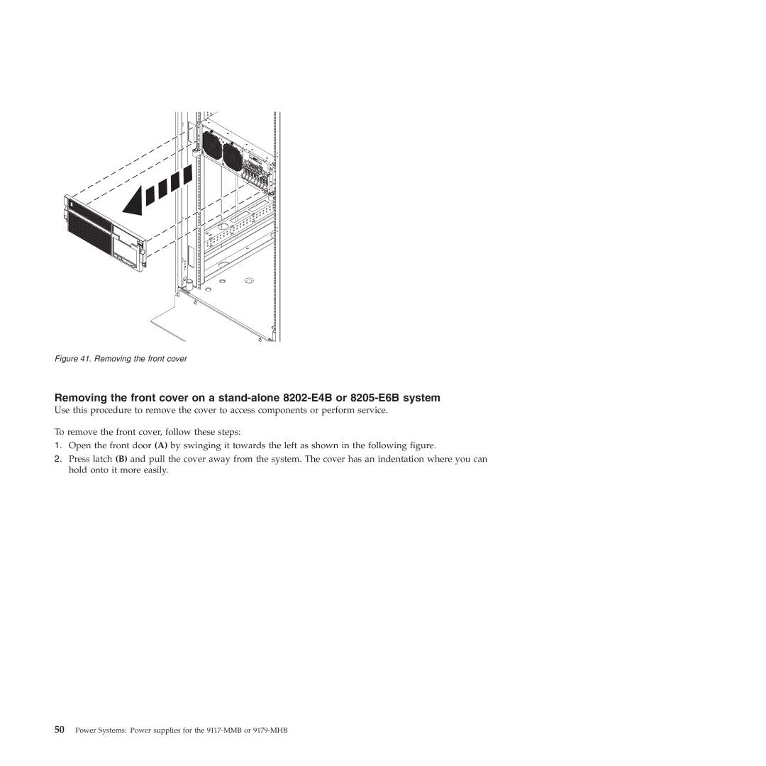 IBM 9179-MHB, 9117-MMB manual Removing the front cover 