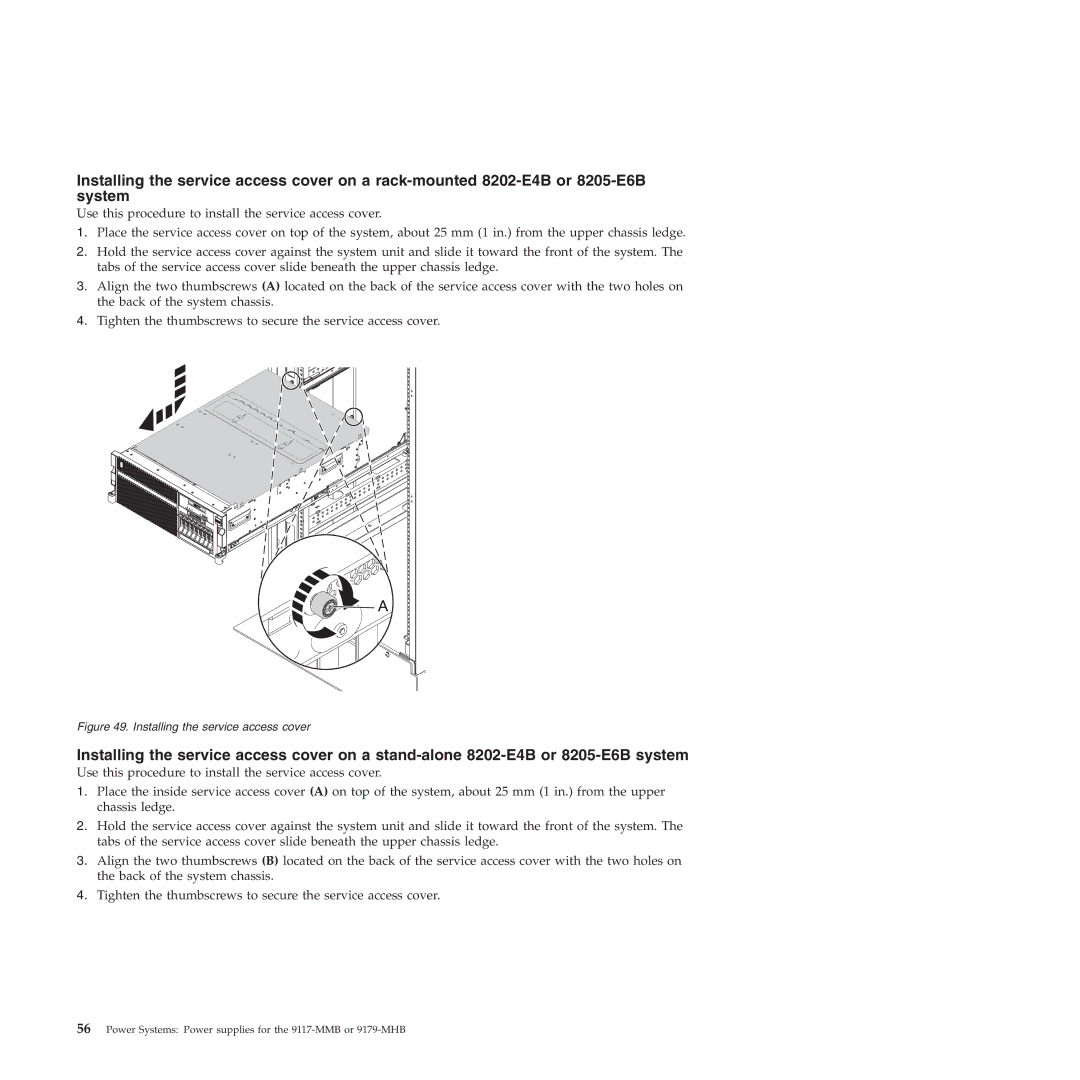 IBM 9179-MHB, 9117-MMB manual Installing the service access cover 