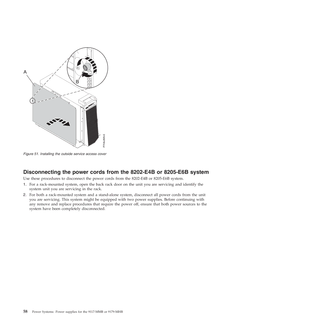 IBM 9179-MHB, 9117-MMB manual Installing the outside service access cover 