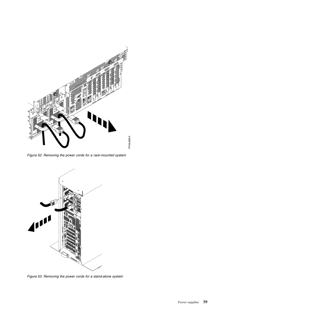 IBM 9117-MMB, 9179-MHB manual Removing the power cords for a rack-mounted system 