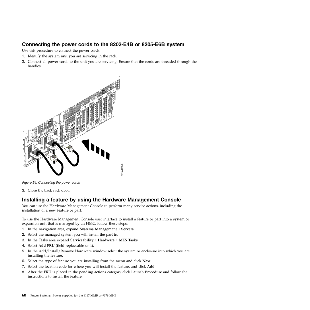 IBM 9179-MHB, 9117-MMB manual Tasks area expand Serviceability → Hardware → MES Tasks, Connecting the power cords 