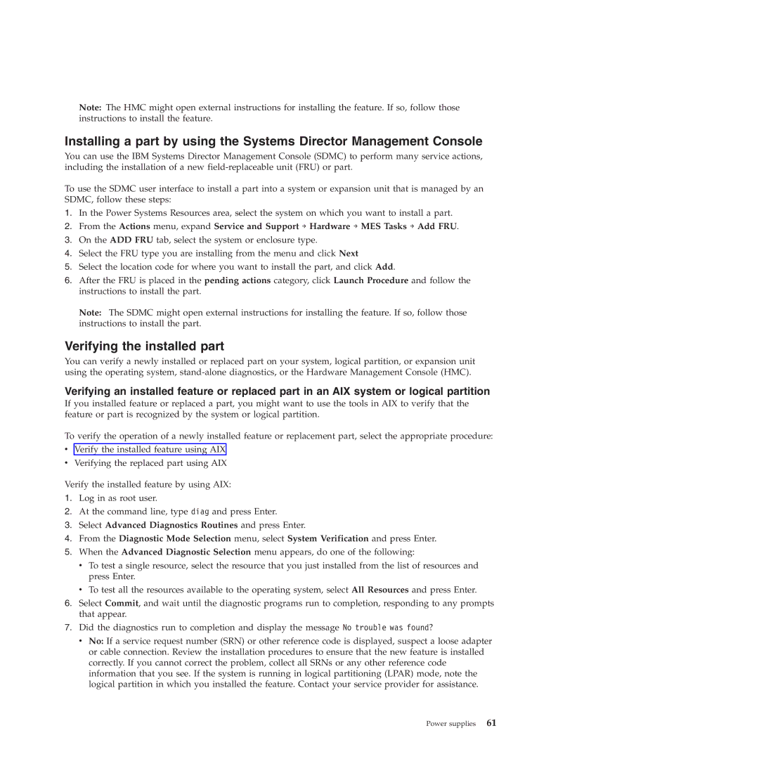 IBM 9117-MMB, 9179-MHB manual Verifying the installed part 