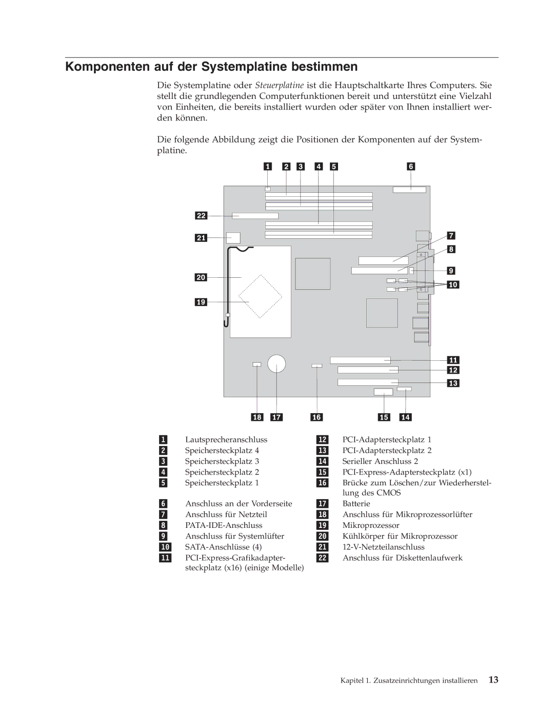 IBM 9213, 9212 manual Komponenten auf der Systemplatine bestimmen 