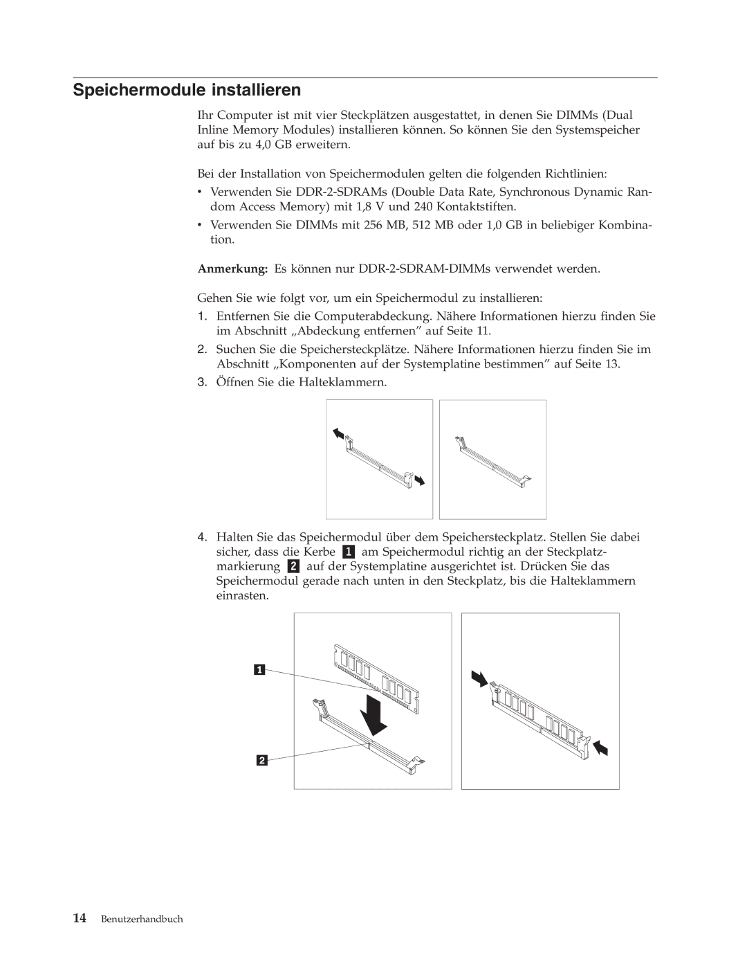 IBM 9212, 9213 manual Speichermodule installieren 