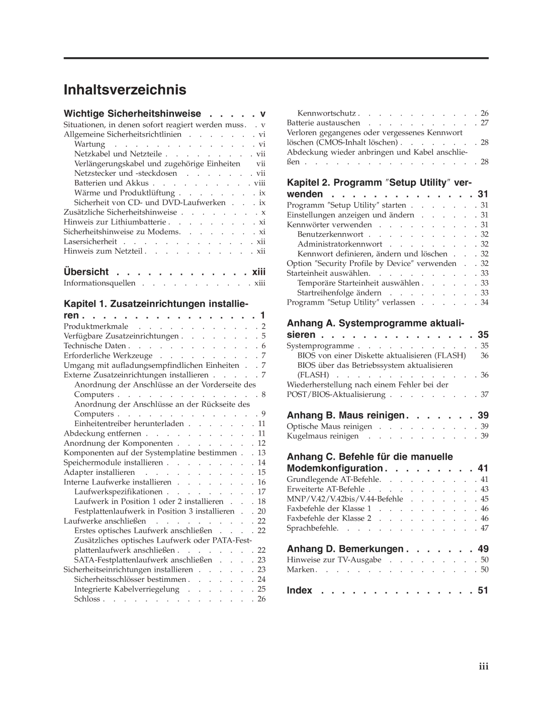 IBM 9213, 9212 manual Inhaltsverzeichnis, Wichtige Sicherheitshinweise 