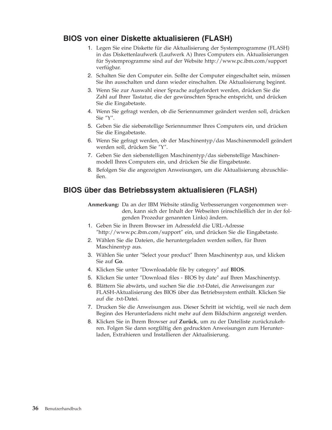 IBM 9212, 9213 manual Bios von einer Diskette aktualisieren Flash, Bios über das Betriebssystem aktualisieren Flash 