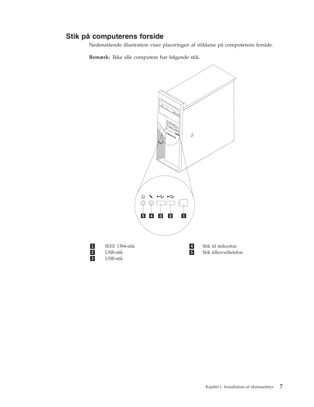 IBM 9213, 9212 manual Stik på computerens forside 